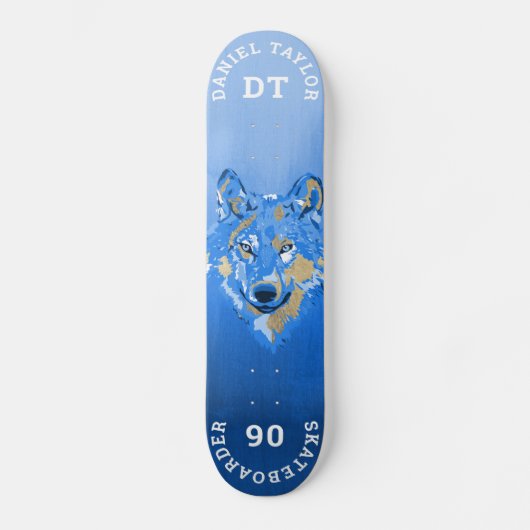 Skateboard Blue Gold Aquarelle Peinture Gradior Loup (Recto)