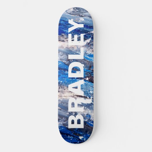 Skateboard Blue Modern Abstrait Personnalisé Nom (Recto)