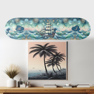 Skateboard Blue Ocean Storm Initiales bateau Monogramme Whims