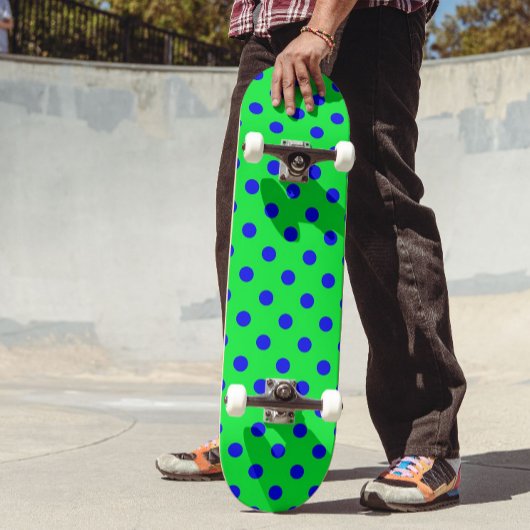 Skateboard Blue On Green Polka Dots Pattern Design 