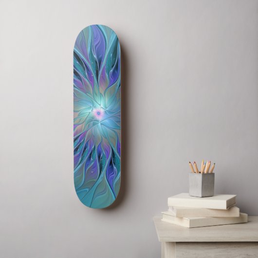 Skateboard Blue Purple Flower Dream Abstrait Fractal Art (Art mural)