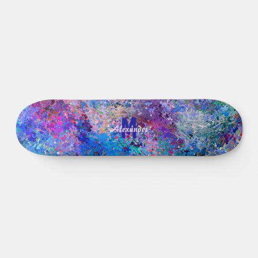 Skateboard Blue Rose Turquoise Drops Abstraction Nom du monog (Horz)