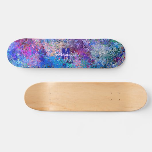 Skateboard Blue Rose Turquoise Drops Abstraction Nom du monog (Horz)