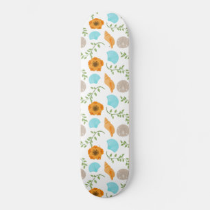Skateboard Blue Seashells Sea Snail Orange Flower