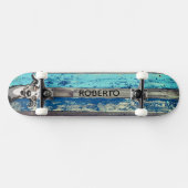 Skateboard Blue & Teal Weathered Wood Skate Deck (Horz)