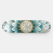 Skateboard Blue Turquoise Gold Floral Mandala (Horz)
