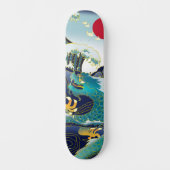 Skateboard Blue Waves Green Dragon Red Sun Skate (Recto)