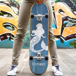 Skateboard Blue Wood Beach Mermaid Nom personnalisé<br><div class="desc">Blue Wood Beach Mermaid Custom Name skboard</div>