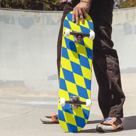 Skateboard Blue Yellow Harlequin Checkered Design