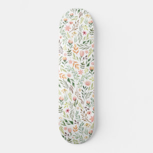 Skateboard Bohème Feuilles et fleurs d'aquarelle