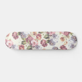 Skateboard Bohème vintage bleu rose pâle fleurs rustiques (Horz)
