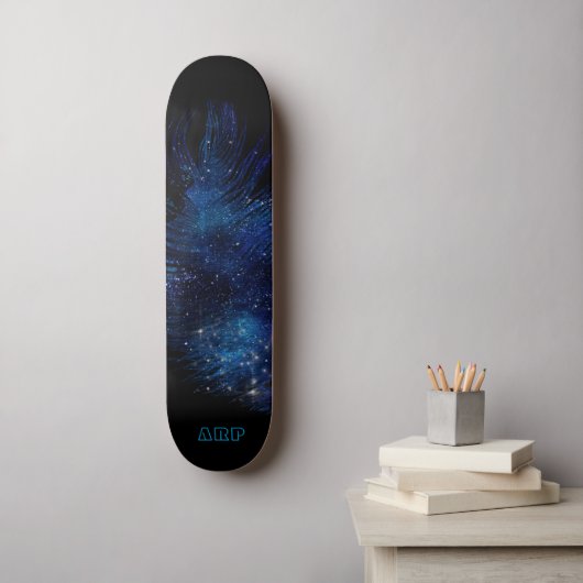 Skateboard *~* Boho Cosmique Ciel Minuit Plumes Pastel (Art mural)