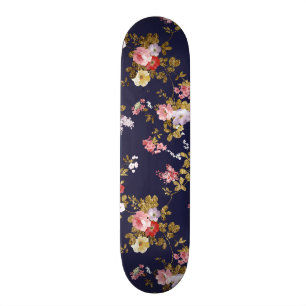 Skateboard Boho élégant d'or de rose de bleu marine floral