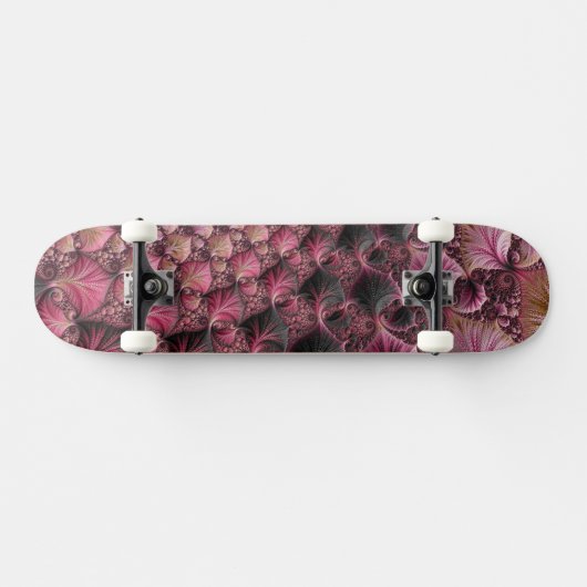 Skateboard Boho Funky Eclectique Rose Noir Abstrait Fractal (Horz)
