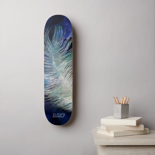 Skateboard *~* Boho Midnight Blue Sky Cosmic Pastel Feather (Art mural)