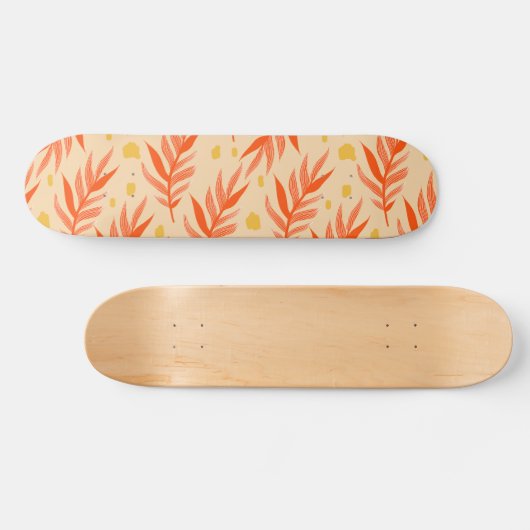 Skateboard Boho Orange Tropical Feuille Jungle Plante esthéti (Horz)