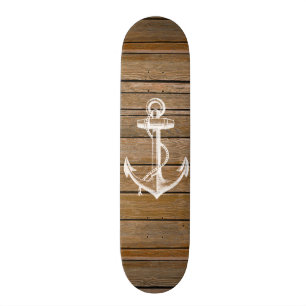 Skateboard Bois brun rustique vintage d'ancre blanche