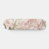 Skateboard Bois de corail rose pâle vert aquarelle florale (Horz)