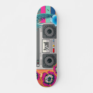 Skateboard Boombox avec feuilles tropicaux et fleurs