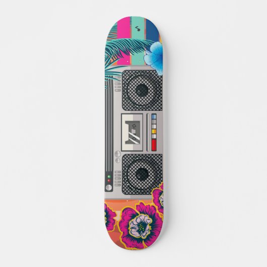 Skateboard Boombox avec feuilles tropicaux et fleurs (Devant)