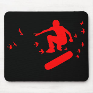 skateboard. bord met vogels. rood. muismat