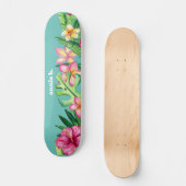 Skateboard Bordure de fleurs tropicales en gras personnalisée (Recto)