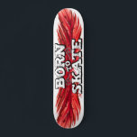 Skateboard Born to skate red feather with graffiti wording<br><div class="desc">Cool skateboard featuring the wording "Born to skate" in a white modern graffiti font on a red feather background.</div>