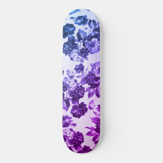 Skateboard Botanique vintage violet dégradé bleu rose floral (Recto)