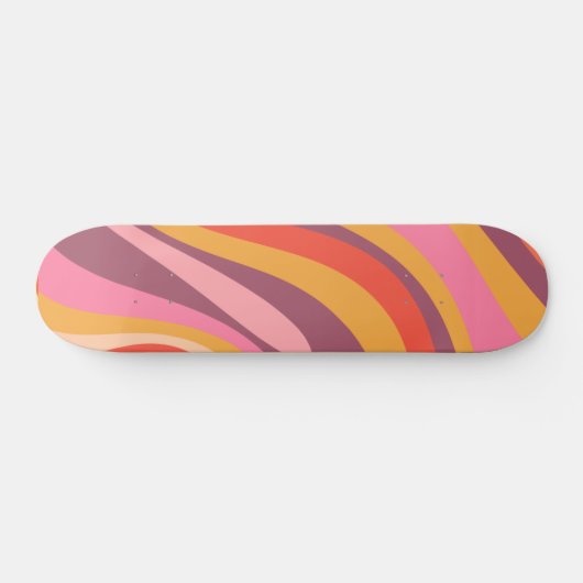 Skateboard Boucles ondulées Motif Abstrait rétro coloré (Horz)