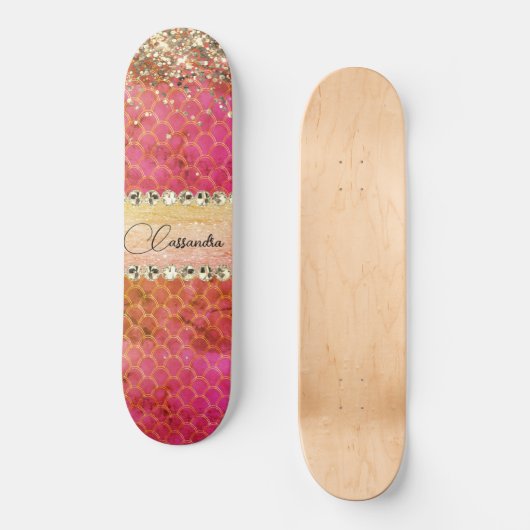 Skateboard Boule de diamant rose chaud (Recto)