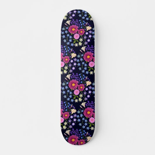 Skateboard Bouquet de fleurs bleu foncé (Devant)