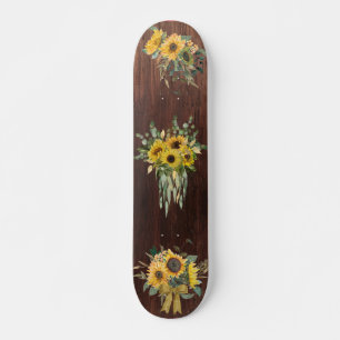 Skateboard Bouquet de fleurs de tournesol à l'aspect bois