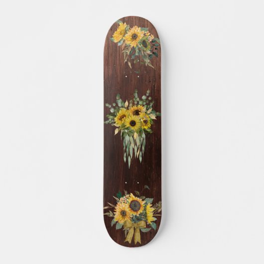 Skateboard Bouquet de fleurs de tournesol à l'aspect bois (Devant)