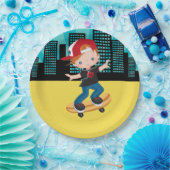 Skateboard boy - kies uw achtergrondkleur papieren bordje (Feest)