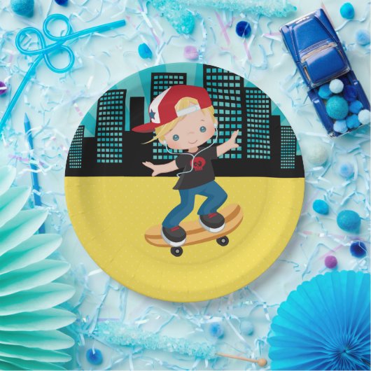 Skateboard boy - kies uw achtergrondkleur papieren bordje (Feest)