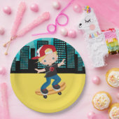 Skateboard boy - kies uw achtergrondkleur papieren bordje (Feest)