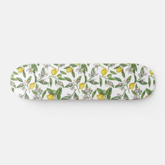 Skateboard Branches de citron aux fleurs et aux fruits (Horz)