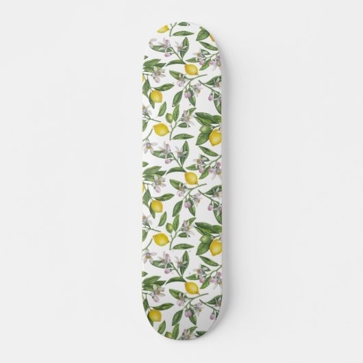 Skateboard Branches de citron aux fleurs et aux fruits (Devant)