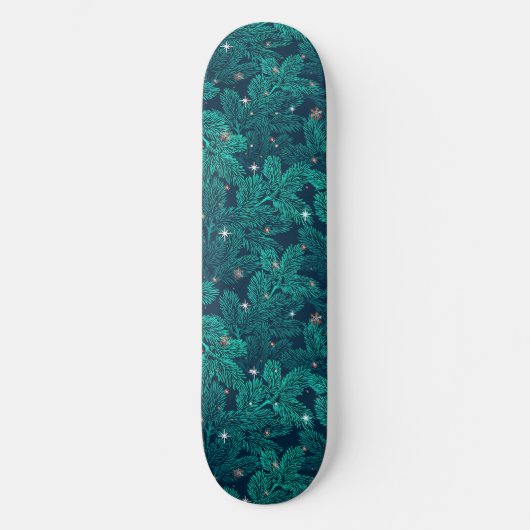 Skateboard Branches de pin sarcelle avec flocons de neige bla (Recto)