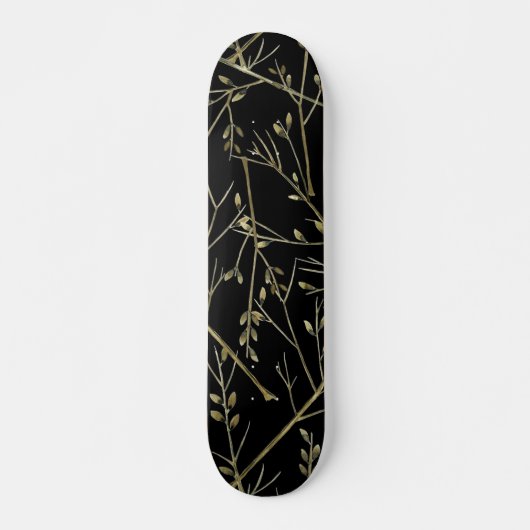 Skateboard Brindilles d'or en noir (Devant)