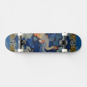 Skateboard Broderie chinoise bleu d'oiseau Vintage (Horz)