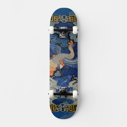 Skateboard Broderie chinoise bleu d'oiseau Vintage (Recto)