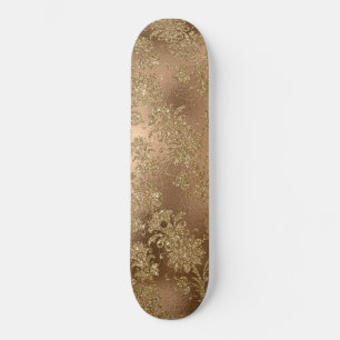 Skateboard Bronze Brun Fleurs Dorées Feuilles Branches Brilla