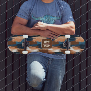 Skateboard Brosses Abstraites en bleu, blanc et Brown