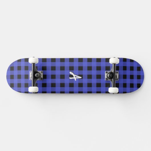 Skateboard Buffle Bleu Monogrammé Plaid Rustique (Horz)