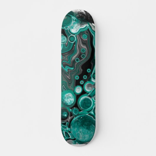 Skateboard Bulles turquoises et noires Cellules d'art fluides (Devant)