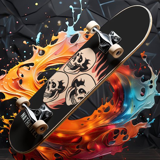 Skateboard Burning Skull Flames Custom Name