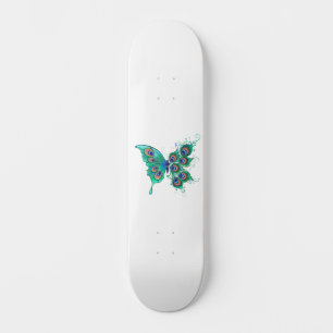 Skateboard Butterfly with Green Peacock Feathers
