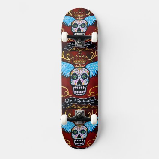 Skateboard Calaveras de Dia de los Muertos Winged (Recto)