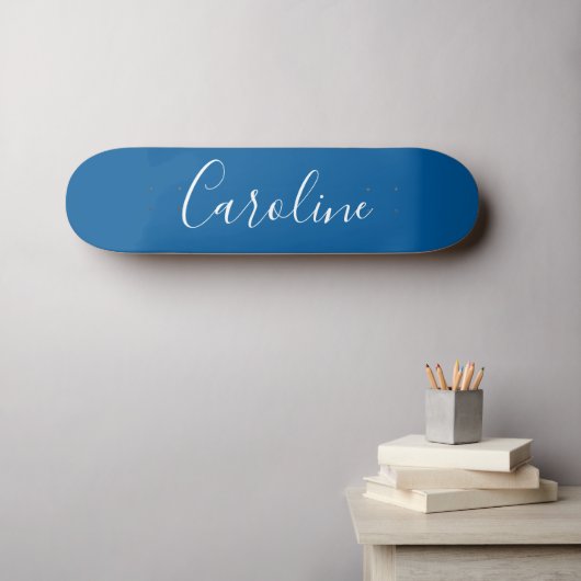 Skateboard Calligraphie Chic Personnalisée Nom Cobalt Bleu (Art mural (Horz))